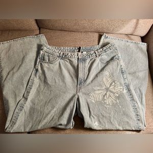 H&M High Waisted Wide Leg Jean with Butterfly Detailing